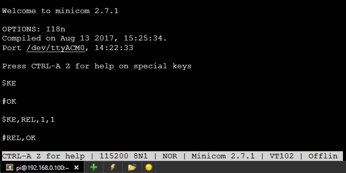 Управление Ke-USB24R Ke-командами через Minicom Linux